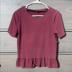 J Crew Maroon and Navy Stripe Peplum Top